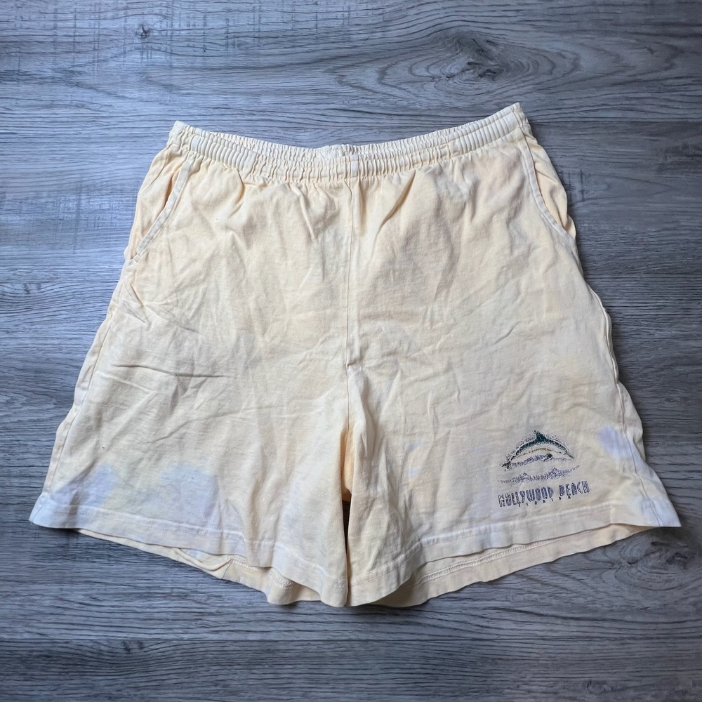 Savannah Clay Hollywood Beach Shorts Mens M Yellow Vintage Florida Dolphin 90s